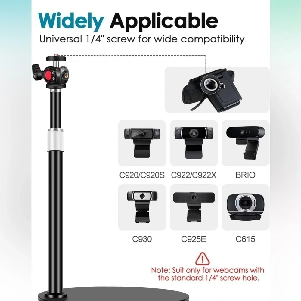 Webcam Tripod Stand for Desk:Logitech Brio | C920 | C922 Height/Angle Adjustable - Picture 5 of 10